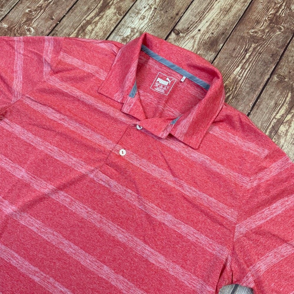 Puma DryCell Striped Golf Polo Shirt Mens Medium Red Short Sleeve Breathable